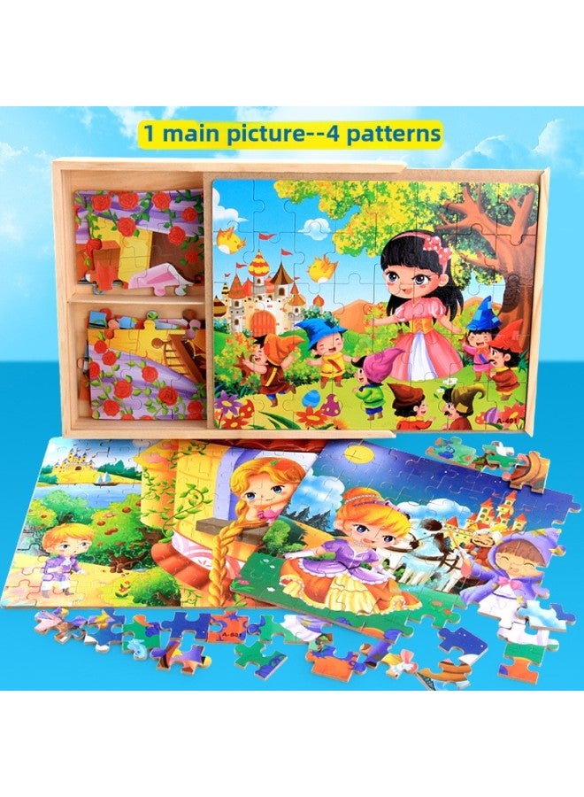 Wooden Cartoon 4 In 1 Wooden Boxed Puzzle Early Education Puzzle Children's Cartoon Characters Puzzle Toys Outlet-Color:Princess Money - Image 2